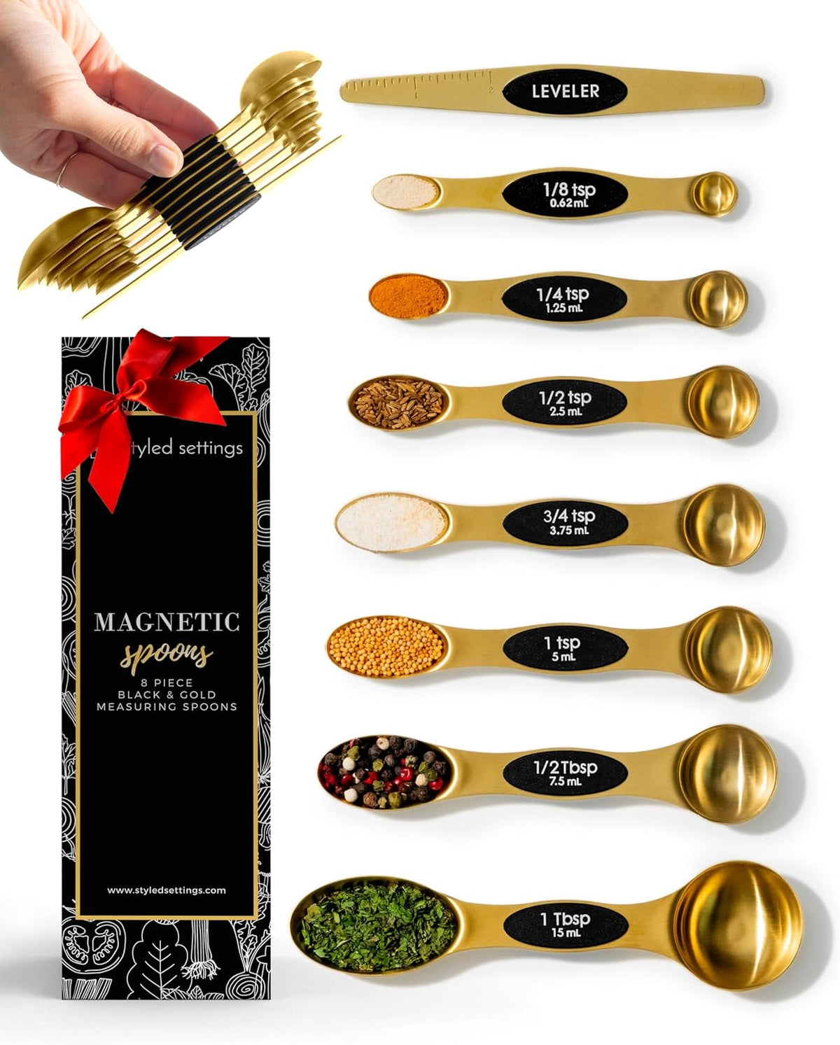 Styled Settings Magnetic Measuring Spoons Set, Gold