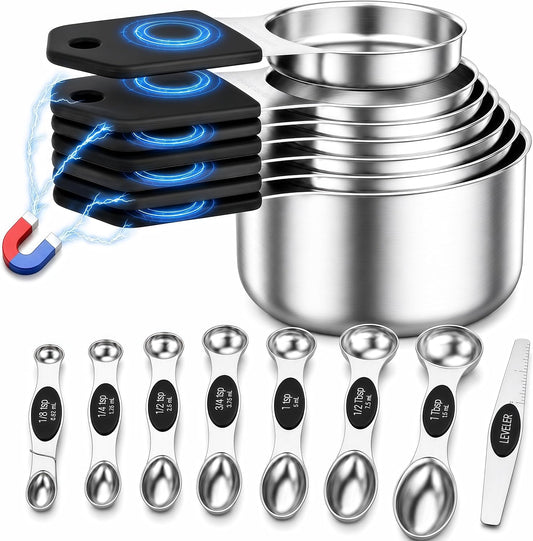Magnetic Measuring Cups and Spoons Set-Heavy Duty 304 Stainless Steel Cups