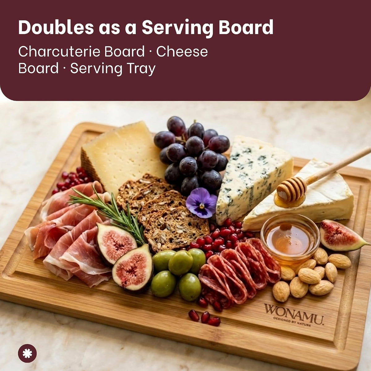WONAMU Small Bamboo Cutting Board Non Toxic with Juice Groove, Gift Set