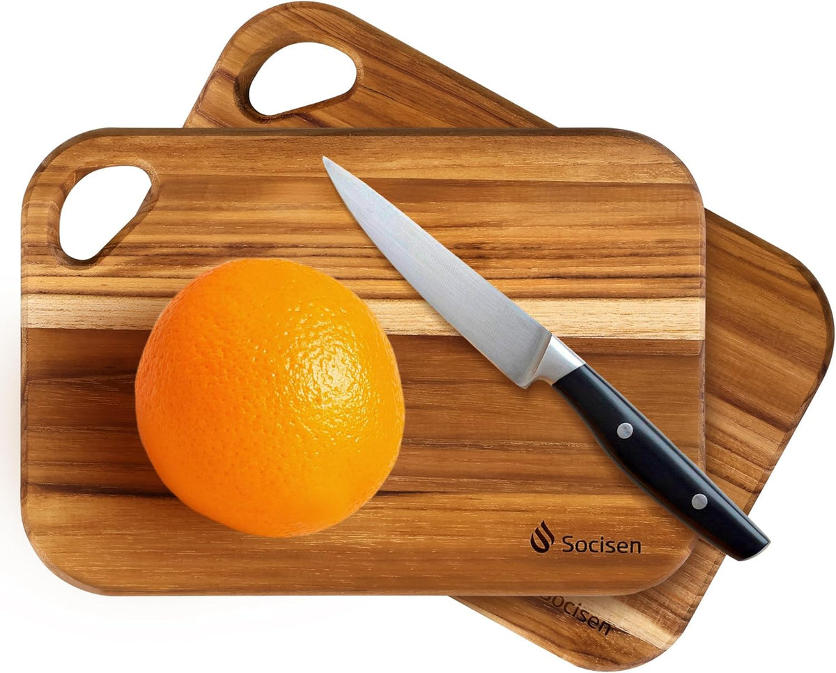 2 Pack Small Teak Wood Cutting Board for Kitchen 8.6" x 6" Mini Wooden Charcuterie Boards Lightweight Chopping Board Non Toxic Serving Board Tiny Chef Set Camping Fruit Lemon Sandwich Cheese Board