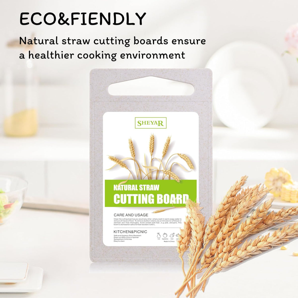 Cutting Board for Kitchen, Wheat Straw Fiber Cutting Board, Dish Washer Safe, w/Juice Grooves for Meat, Veggies, Easy Grip Handle, Non-slip Surface Eco-friendly Serveware Accessories （10‘x6.3’）