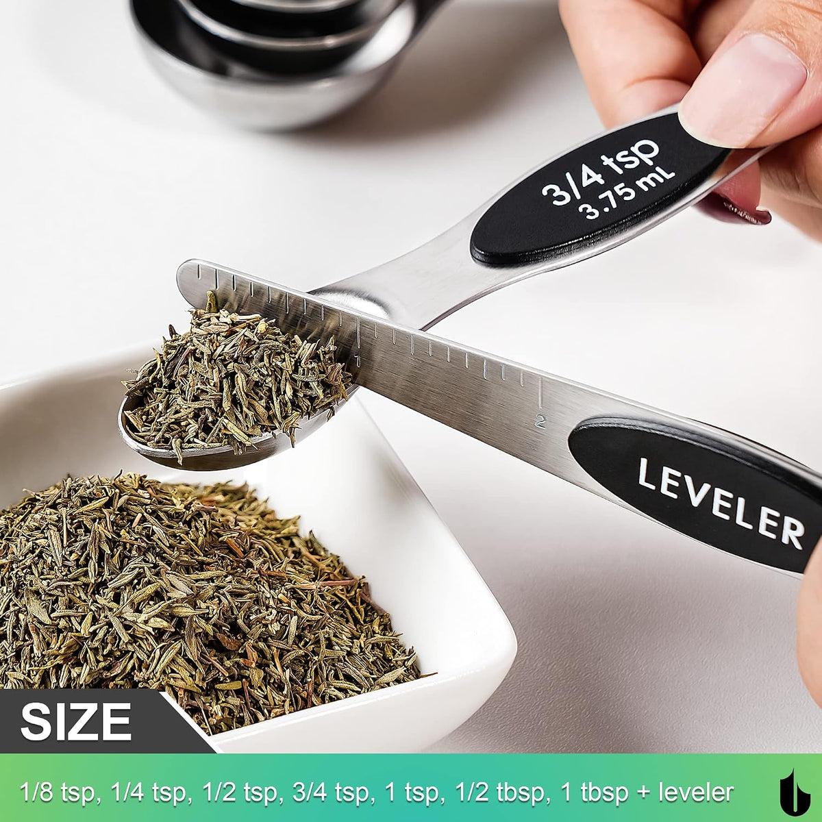 Urbanstrive 8 Pcs Upgraded Magnetic Measuring Spoons Set Stainless Steel Dual Sided for Liquid Dry Food Measuring Cups Spoons Set Fits in Spice Jar Kitchen Gadgets Including Leveler, Silver