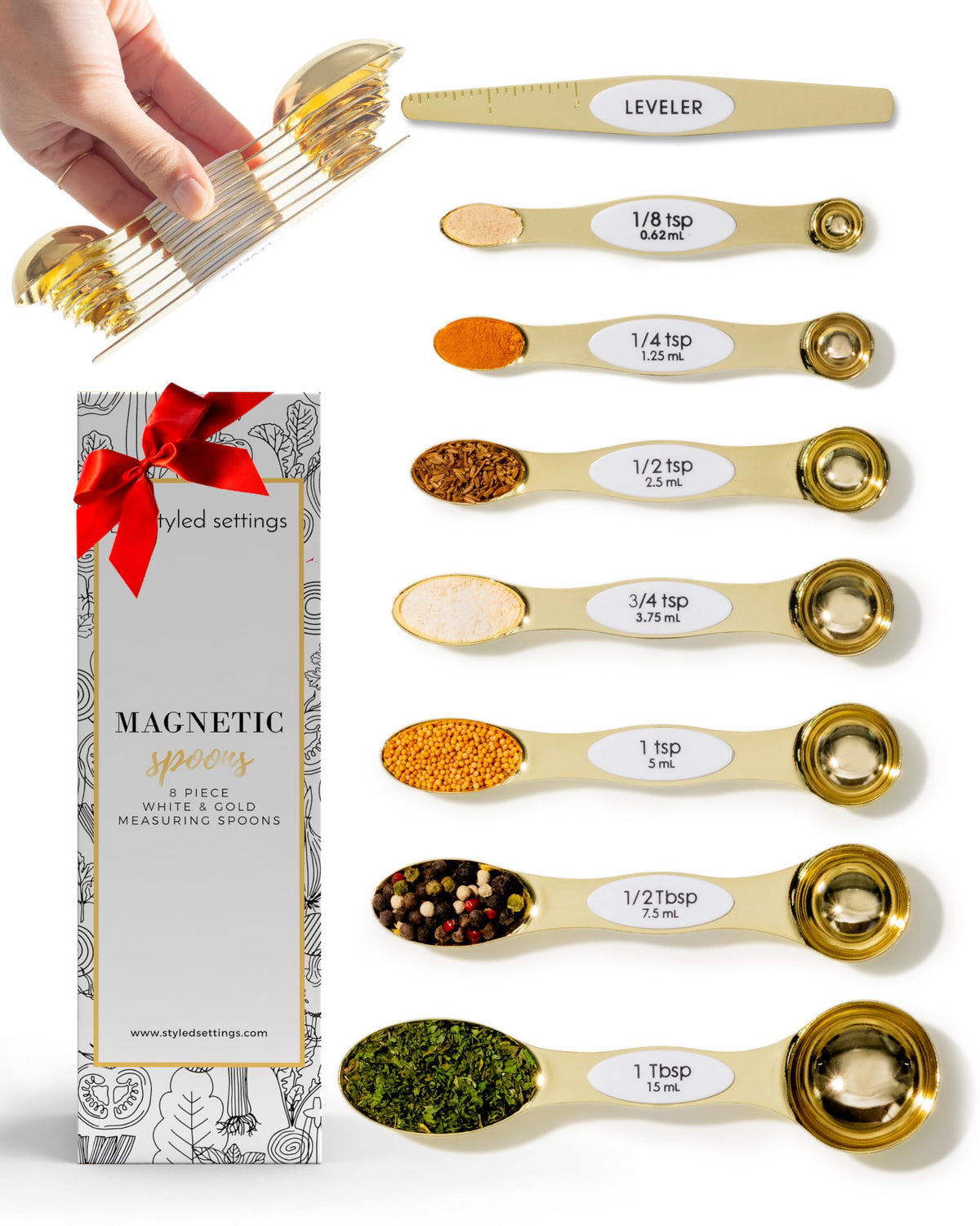Styled Settings Magnetic Measuring Spoons Set, Gold