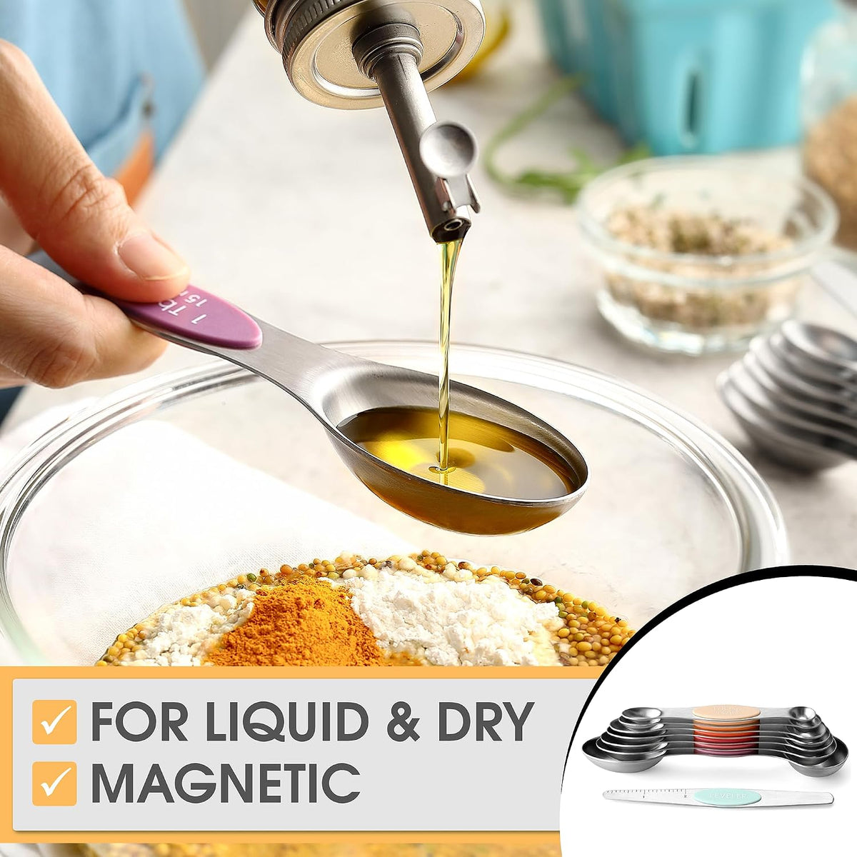 Spring Chef Stainless Steel 8 Magnetic Measuring Spoons Set, Desert Sunset
