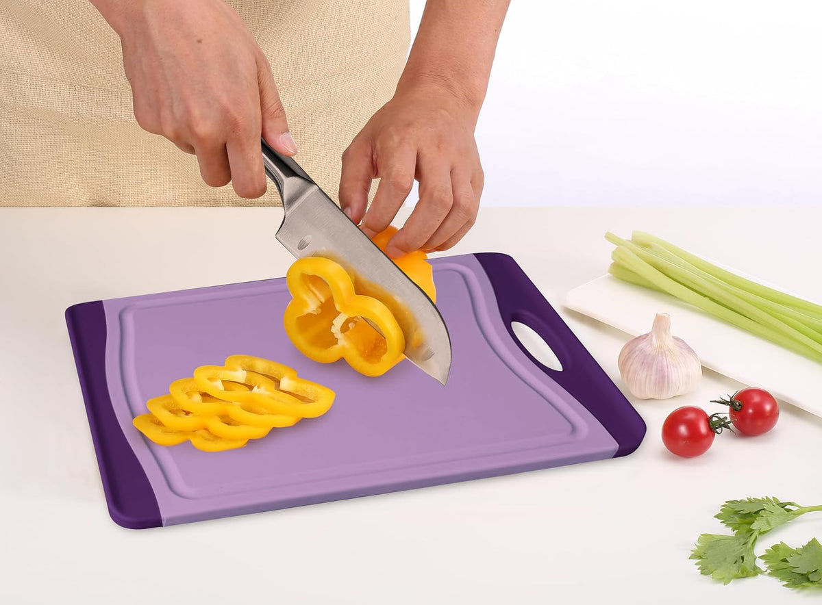 Neoflam Flutto Poly Cutting Board - Purple, Durable Plastic, Knife-Scratch Resistant, Large Handle, Kitchen Essential (11.5 x 8 x 0.4 inches)
