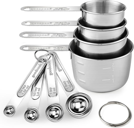 Measuring Cups and Spoons Set (8 Piece), Stainless Steel Measuring，4 Spoons, 4 Cups, Metal Measuring Cups for Cooking & Baking