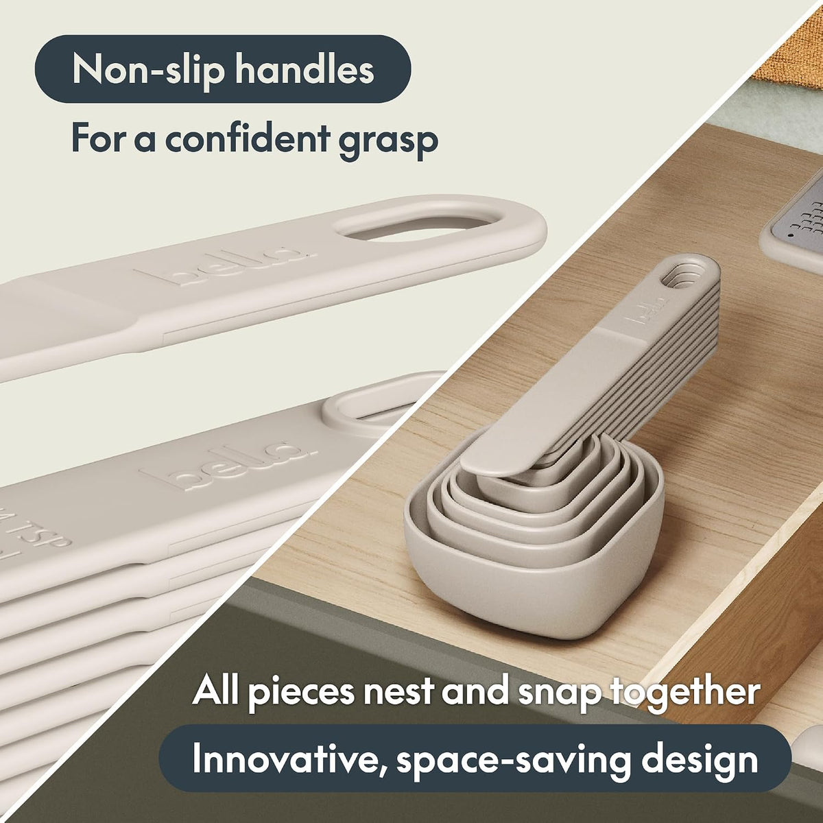 bella 9 Pc Nested Measuring Cup & Spoon Set, BPA & BPS-free nylon, Oatmilk
