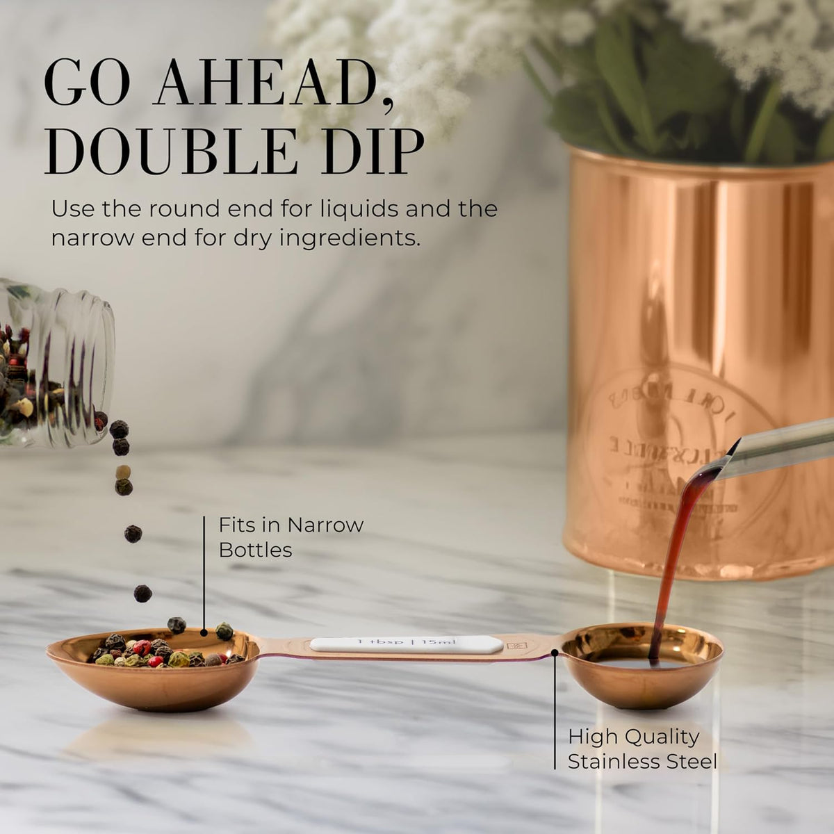 Styled Settings Copper Measuring Spoons Set with Leveler, 8-Piece