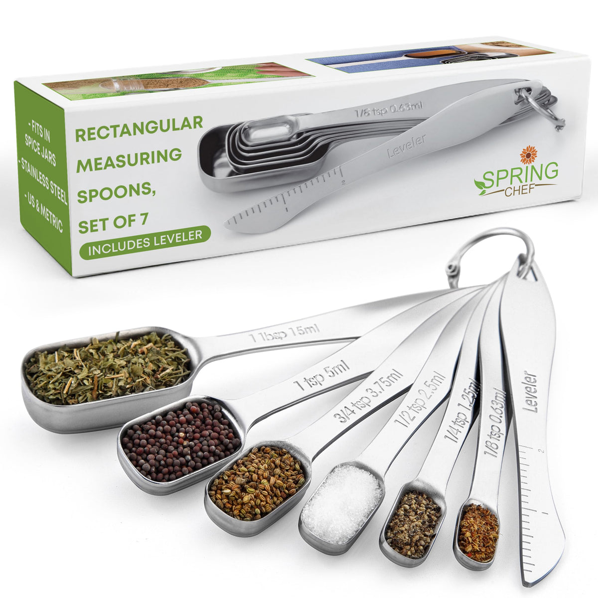 Spring Chef Stainless Steel Measuring Cups and Spoons Set of 14 w/Leveler