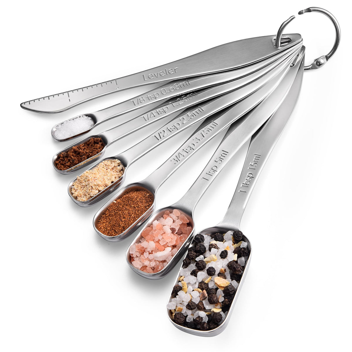 Doosu 18/8 Stainless Steel Measuring Spoons with Long Handle (Set of 8)