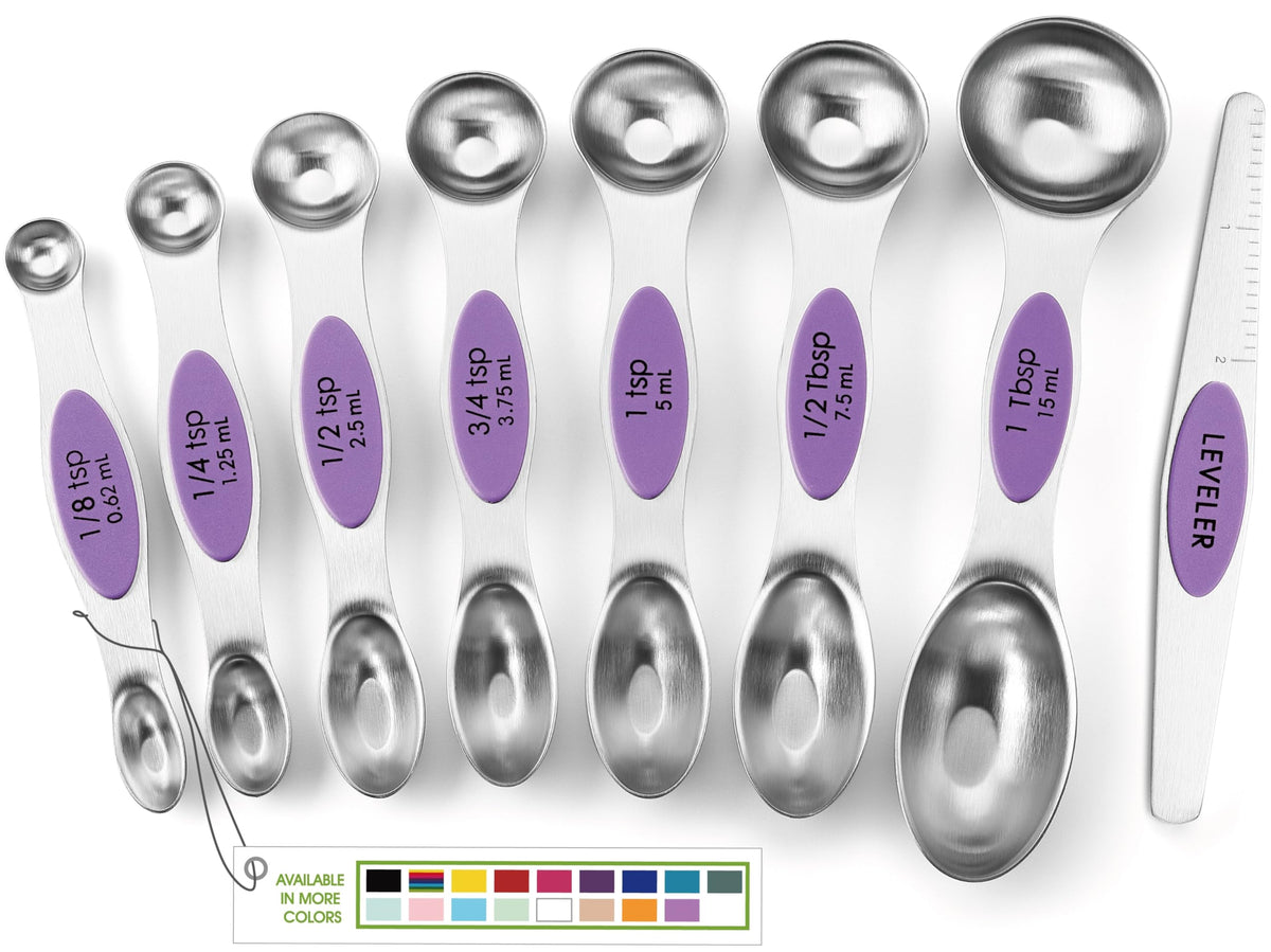 Spring Chef Stainless Steel Magnetic Measuring Spoons Set of 8, Pastel