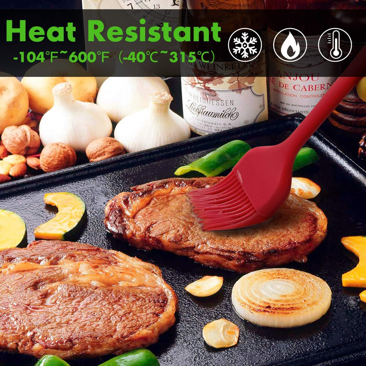 HOTEC 600°F Heat Resistant, Silicone Basting &Pastry Brushes, Red 2