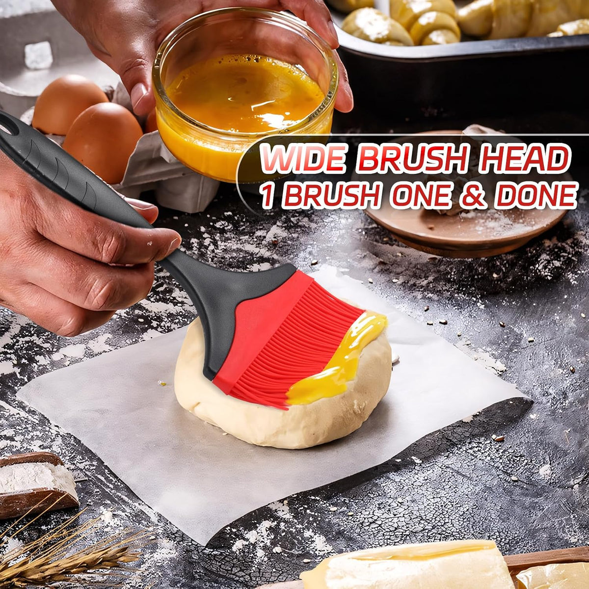 Large Silicone Basting Pastry Brush - 3.95inch Extra Wide Silicone Basting Brush for Grilling,Heat Resistant Brushes Spread Oil Butter Sauce for Cooking Baking BBQ,Dishwasher Safe,Set of 2