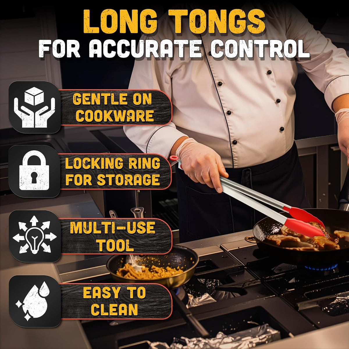 PerHomeAid Silicone Cooking Tongs,Kitchen Food Tongs, 16 Inch Heavy Duty Non-Stick Stainless Steel Kitchen Tongs for Barbeque Cooking Grilling