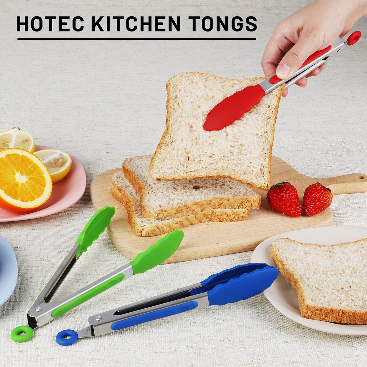 HOTEC Small Silicone Kitchen Tongs 7-Inch Mini Serving Tongs, Set of 3