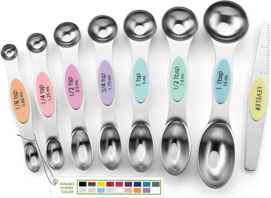 Spring Chef Stainless Steel Magnetic Measuring Spoons Set of 8, Pastel