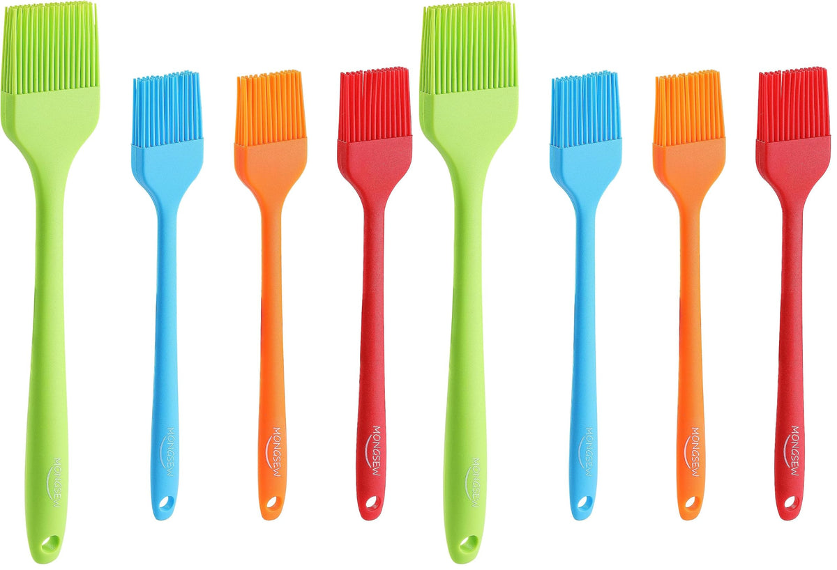 4PCS Silicone Basting Pastry Brush, MONGSEW Heat Resistant Food Brush Spread Oil Butter Sauce for BBQ Grill Baking Kitchen Cooking, BPA Free, Dishwasher Safe (Multicolor, 4 Pcs)