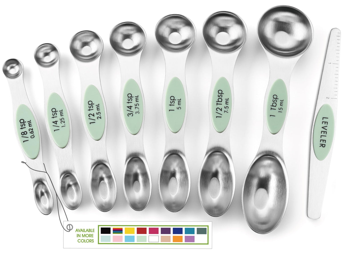 Spring Chef Stainless Steel Magnetic Measuring Spoons Set of 8, Pine Green