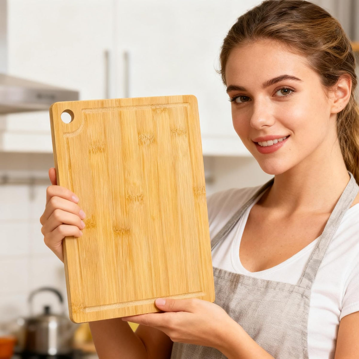 Small Bamboo Cutting Boards with Juice Groove (11" x 7.8"), No Toxic Wooden Chopping Board for Kitchen, Charcuterie Board, Wooden Cutting Board for Meat, Cheese, Fruits, and Vegetables