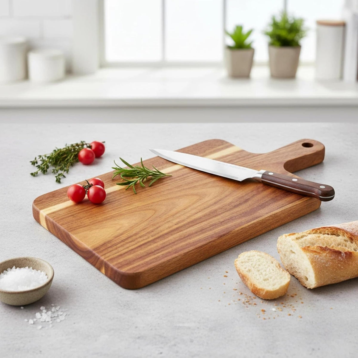 Small Acacia Wood Cutting Board with Handle, 13x7 Charcuterie Serving Tray