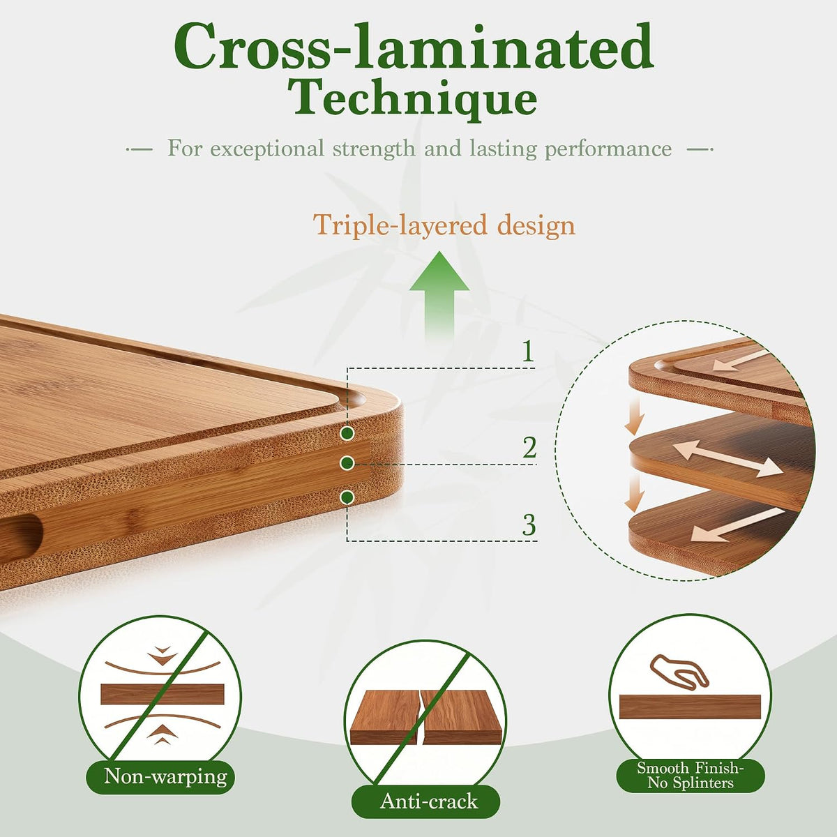 Bamboo Cutting Board 3-Piece Wooden Bread Boards for kitchen
