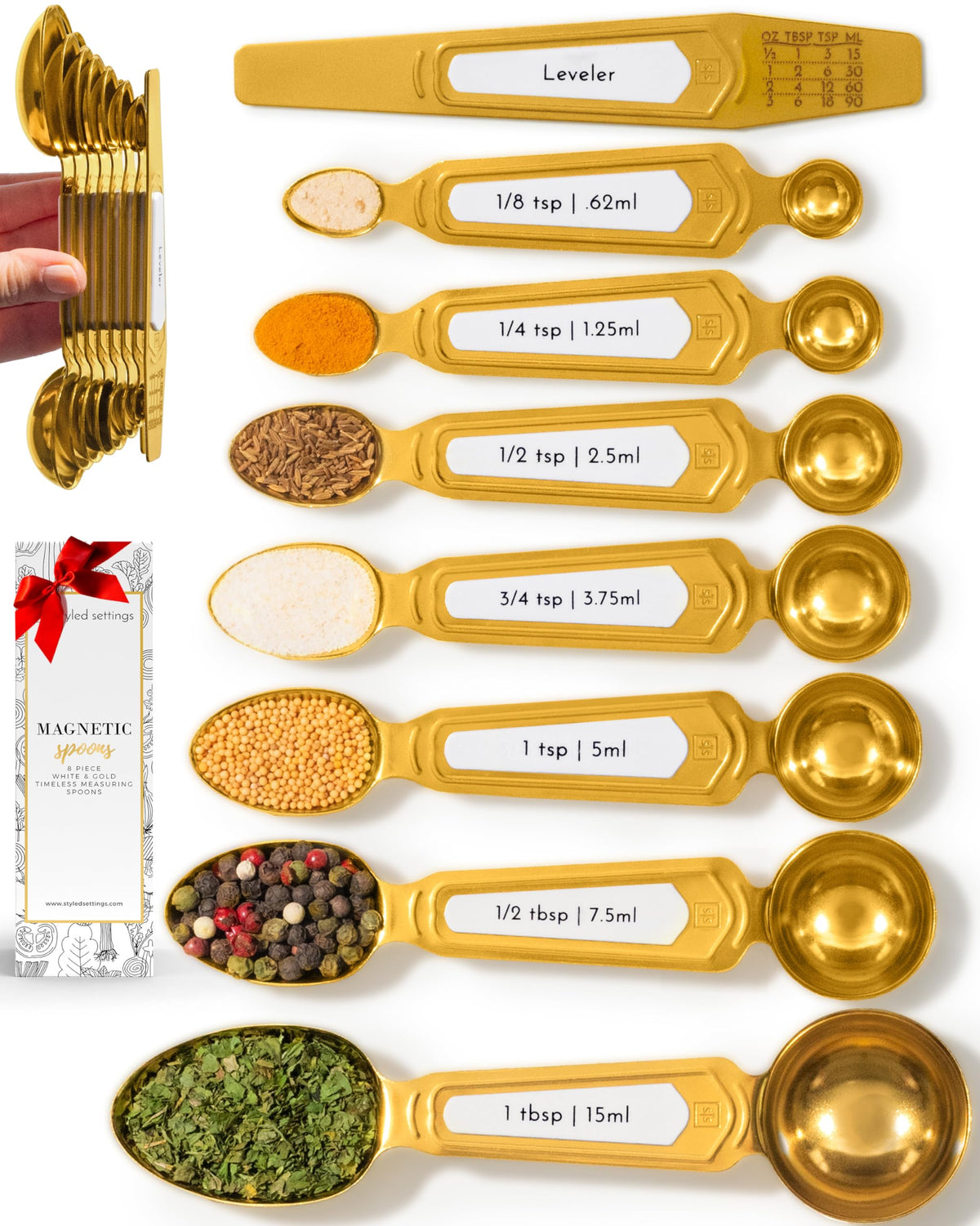 Styled Settings Copper Measuring Spoons Set with Leveler, 8-Piece