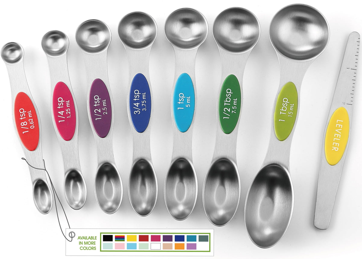 Spring Chef Magnetic Measuring Spoons Set of 8 for Kitchen, Multicolor