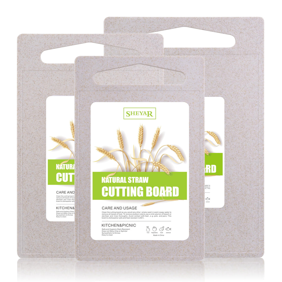 Cutting Board for Kitchen, Wheat Straw Fiber Cutting Board, Dish Washer Safe, w/Juice Grooves for Meat, Veggies, Easy Grip Handle, Non-slip Surface Eco-friendly Serveware Accessories （10‘x6.3’）