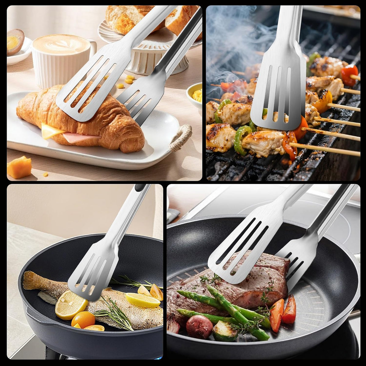 9-inch & 12-Inch Spatula Tongs for Cooking, Stainless Steel Kitchen Tongs