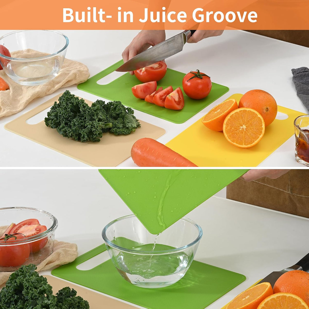 Luckyiren Plastic Cutting Board Set, 3 Pack Small Boards, Dishwasher Safe