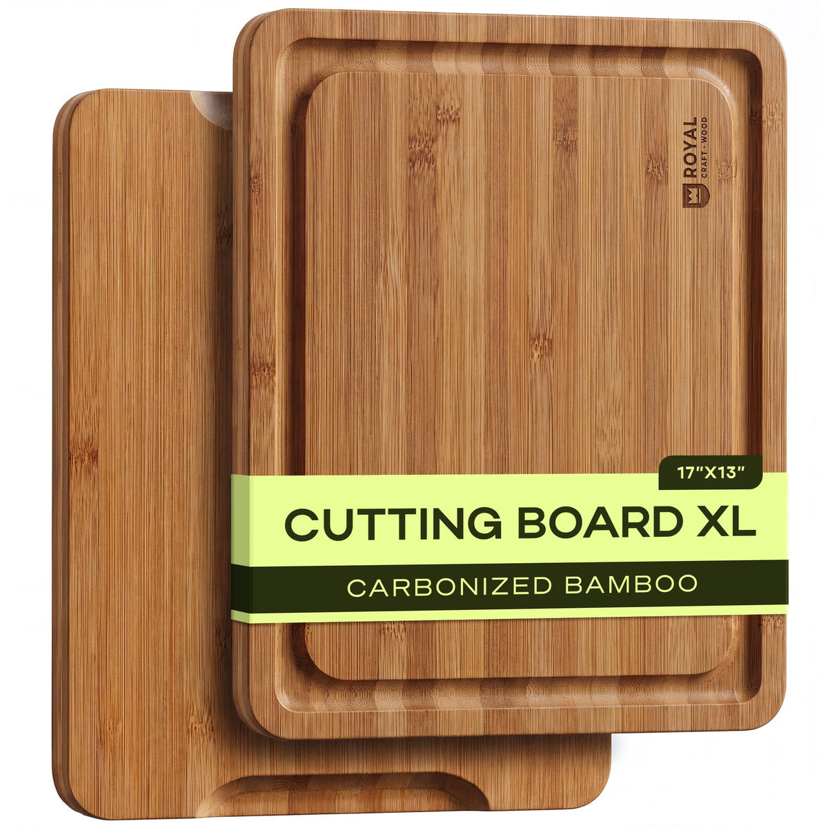ROYAL CRAFT WOOD Wooden Cutting Boards for Kitchen Meal Prep & Serving - Bamboo Wood Serving Board Set with Deep Juice Groove Side Handles - Charcuterie & Chopping Butcher Block for Meat