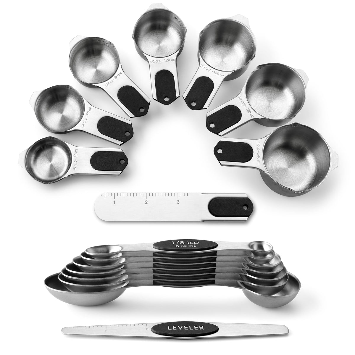 Spring Chef Magnetic Measuring Cups & Spoons Set of 9 with Leveler, Black