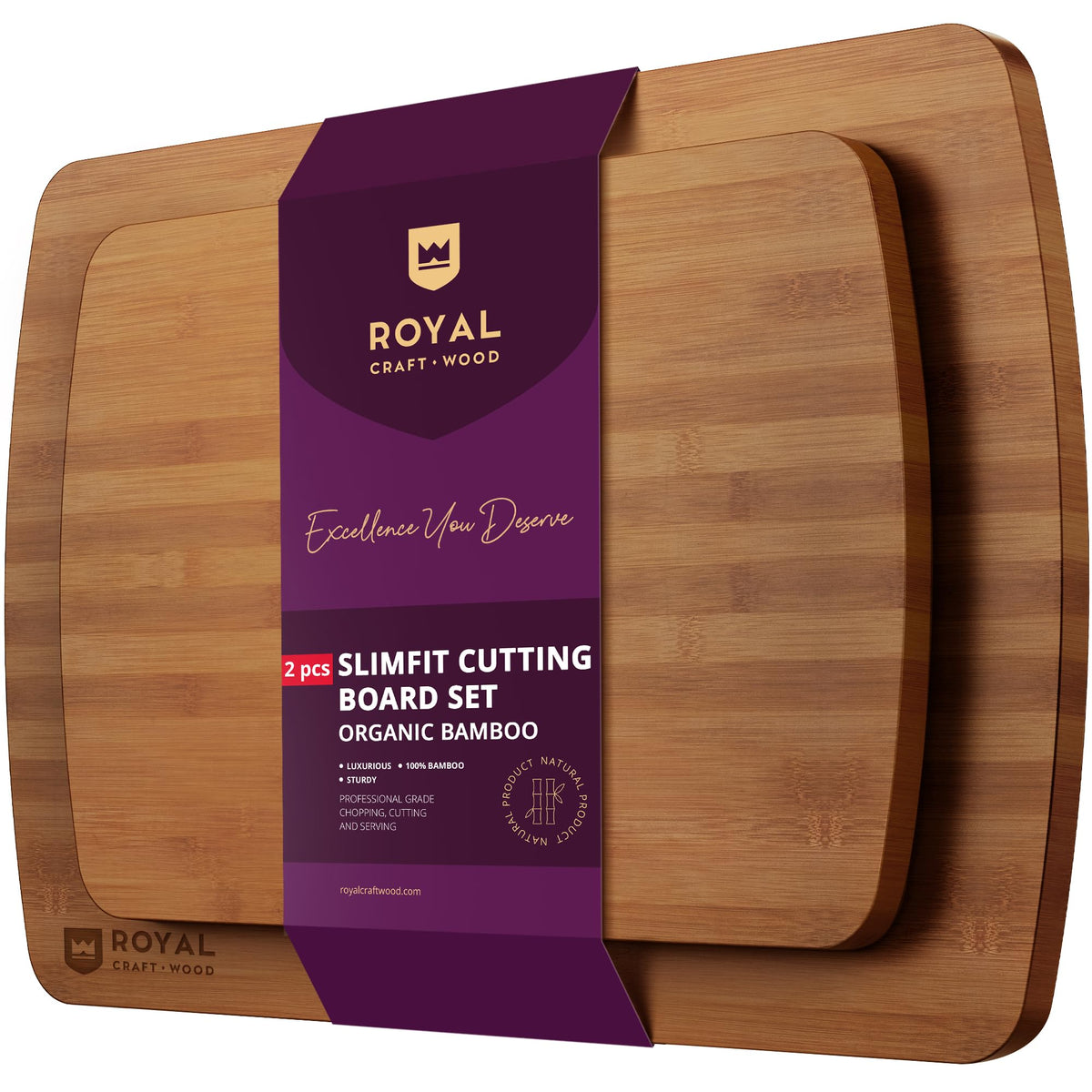 ROYAL CRAFT WOOD Wooden Cutting Boards for Kitchen Appliances - Non Toxic Bamboo Wood Cutting Board Set with Deep Juice Groove, Side Handles, Charcuterie & Butcher Block for Meat, Meal Prep & Serving