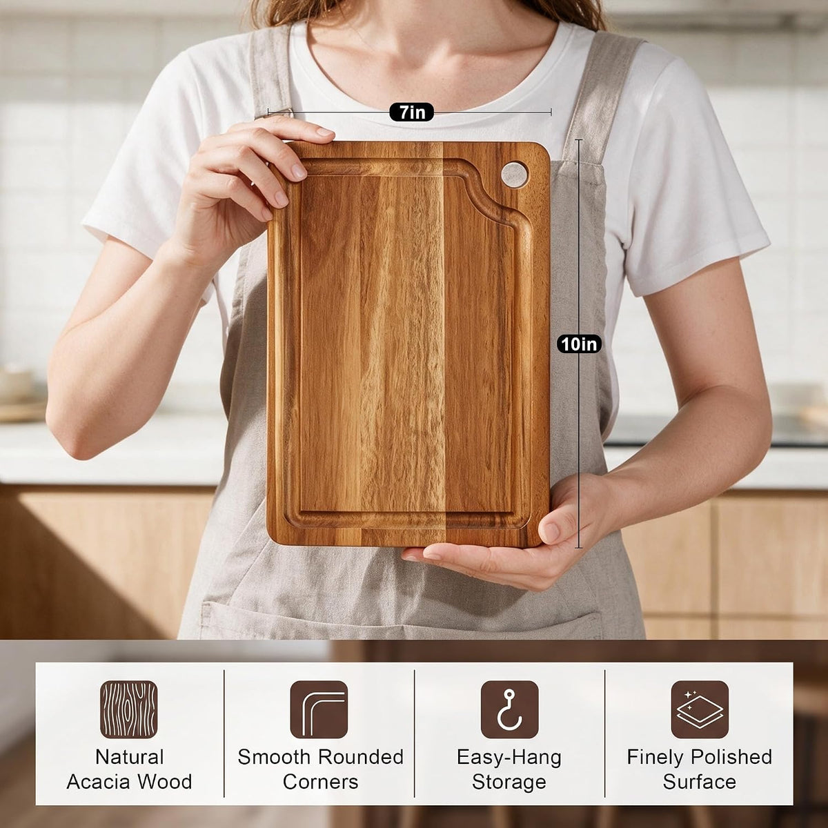 Acacia Wood Small Cutting Board for Kitchen 10x7'' Mini Chopping Bar Board