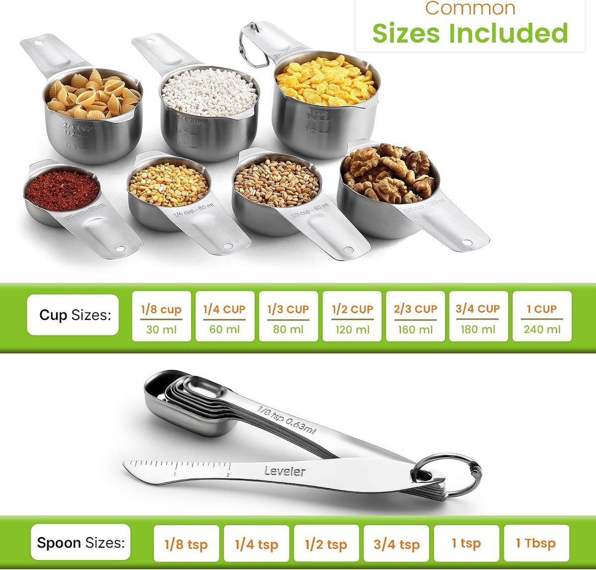 Spring Chef Stainless Steel Measuring Cups and Spoons Set of 14 w/Leveler