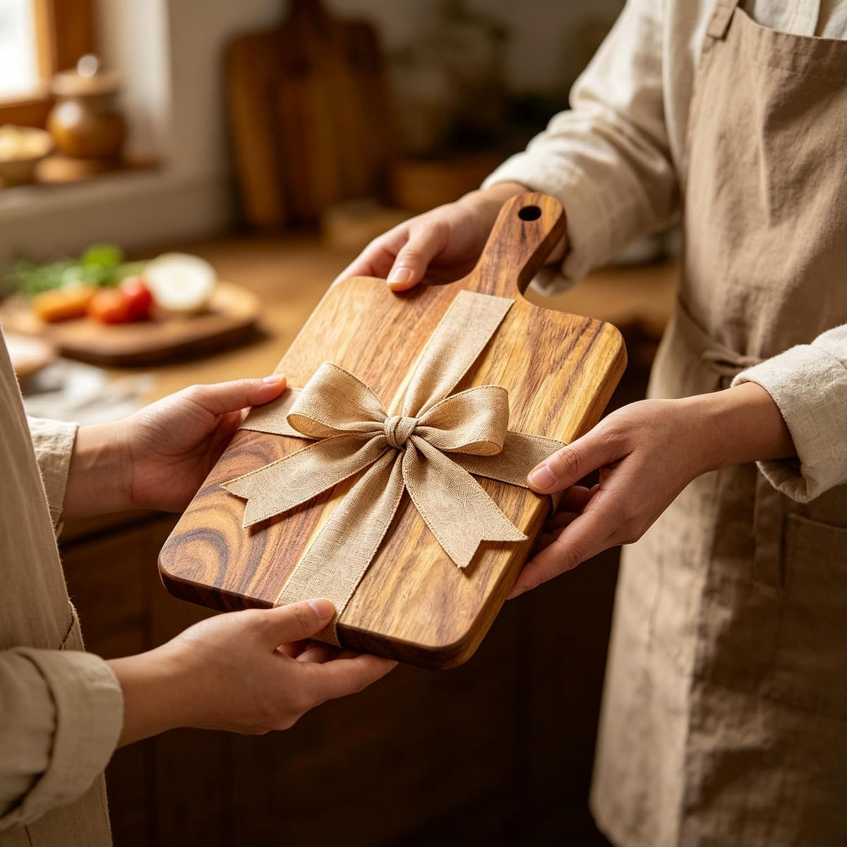 Small Acacia Wood Cutting Board with Handle, 13x7 Charcuterie Serving Tray