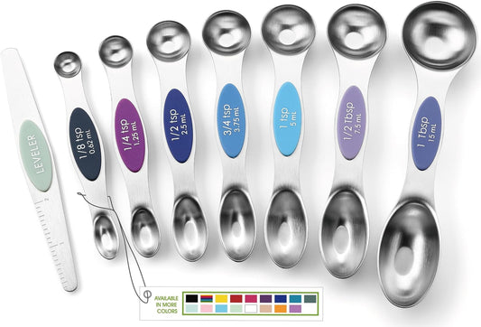 Spring Chef Stainless Steel 8 Magnetic Measuring Spoons Set, Winter Frost