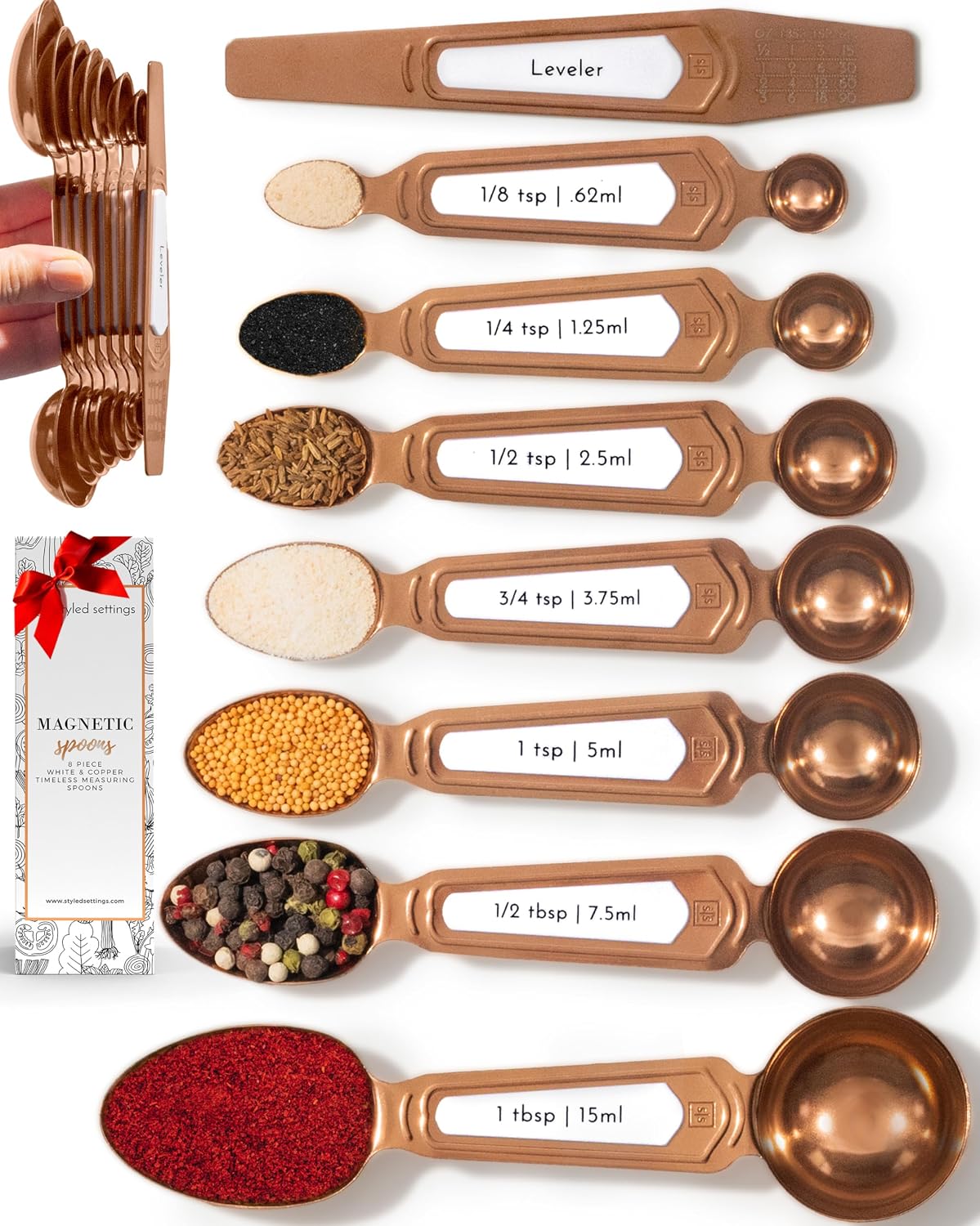 Styled Settings Copper Measuring Spoons Set with Leveler, 8-Piece