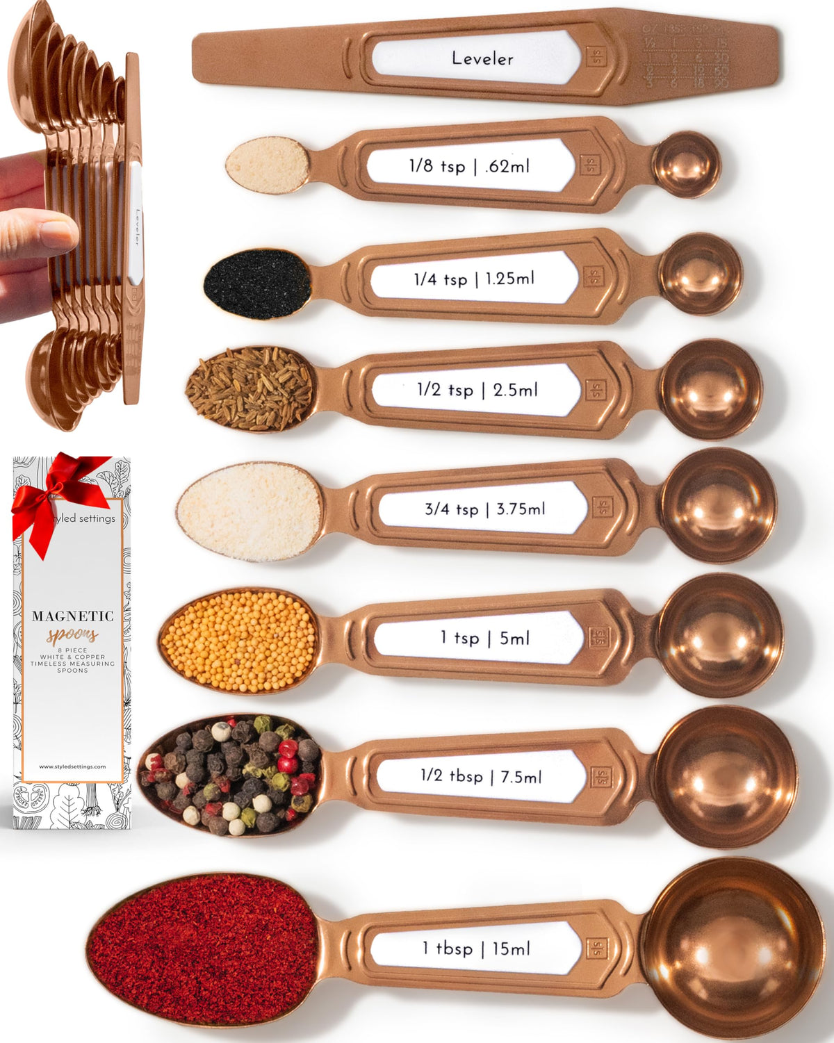 Styled Settings Copper Measuring Spoons Set with Leveler, 8-Piece