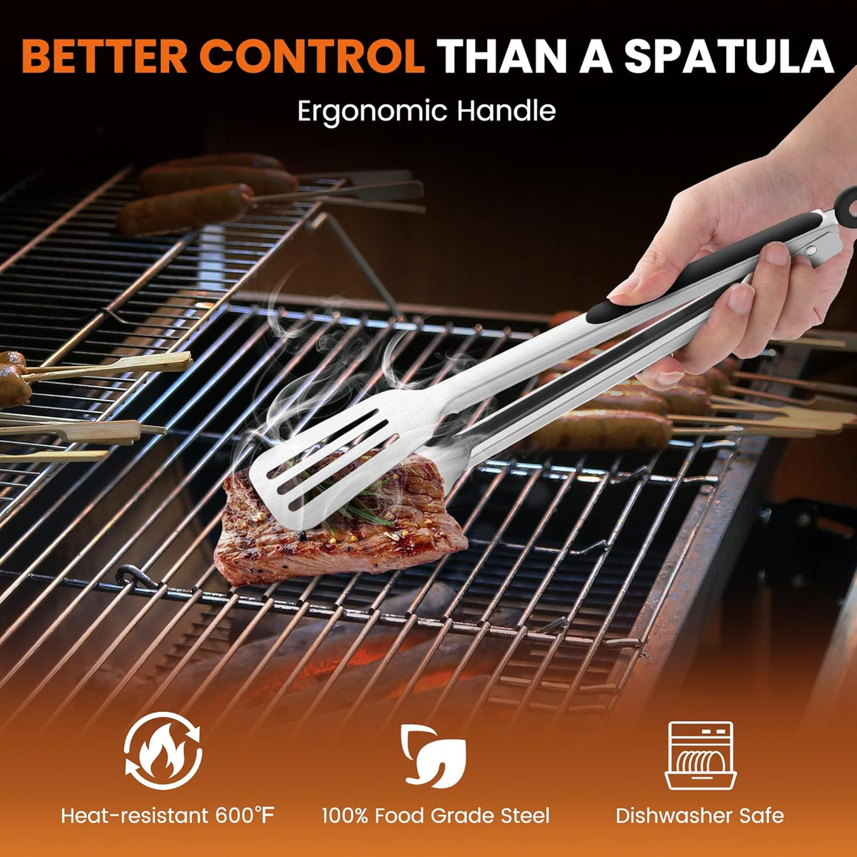 9-inch & 12-Inch Spatula Tongs for Cooking, Stainless Steel Kitchen Tongs