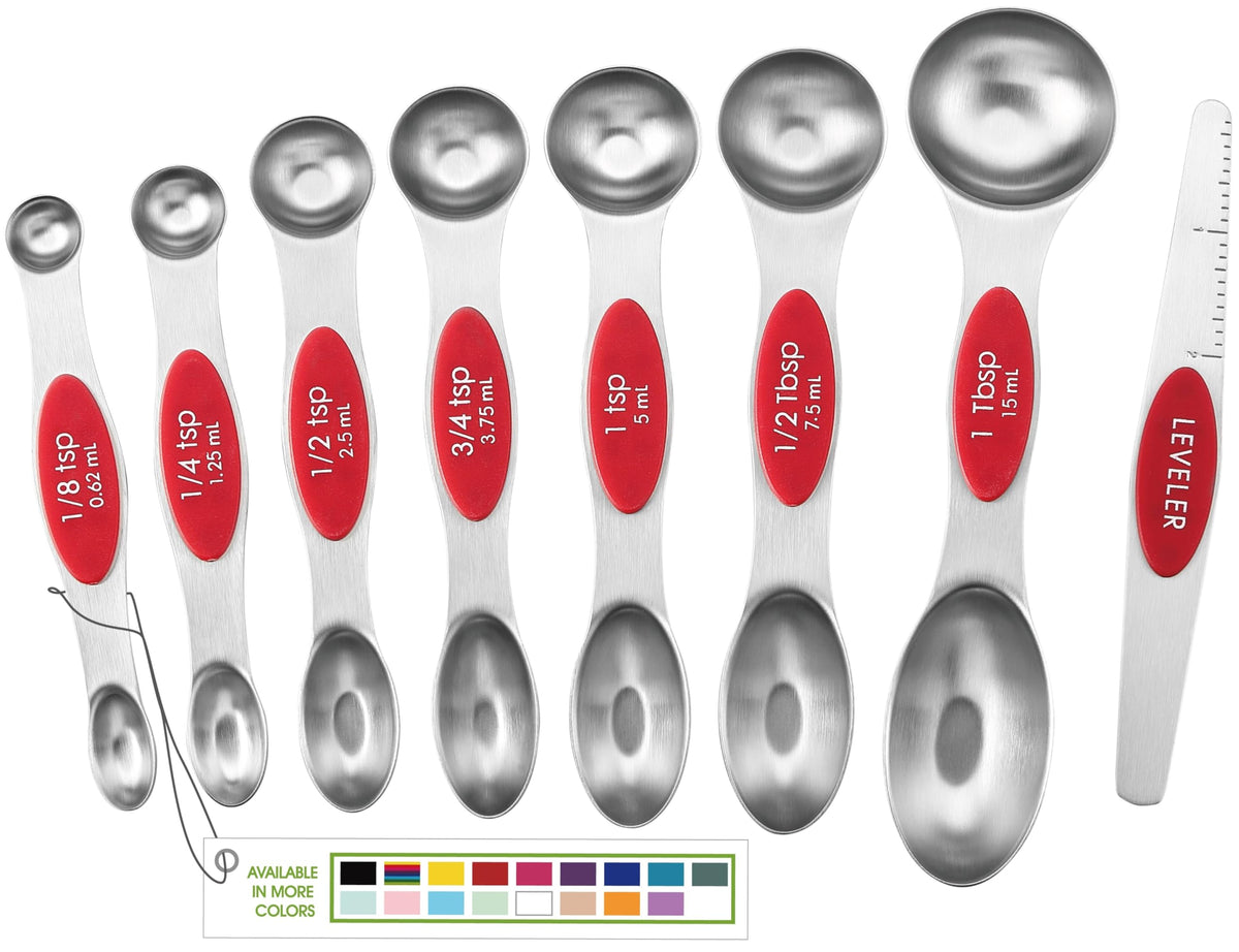 Spring Chef Stainless Steel Magnetic Measuring Spoons Set of 8, Pine Green