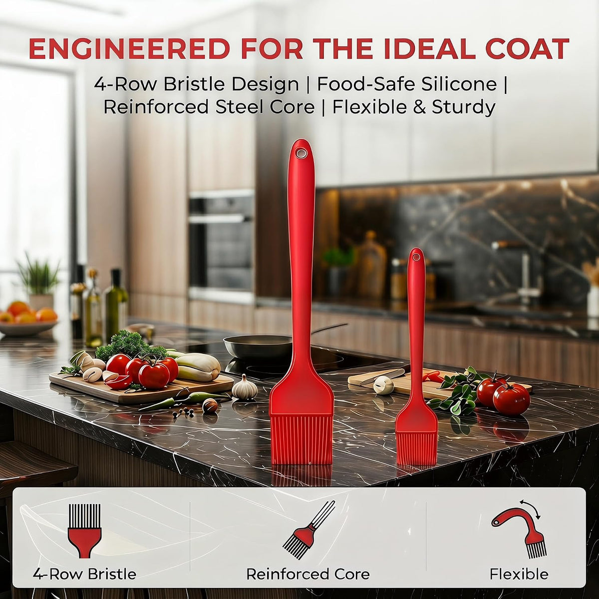 Silicone Basting Brush 2 Pack with Steel Core, Heat Safe BBQ Pastry