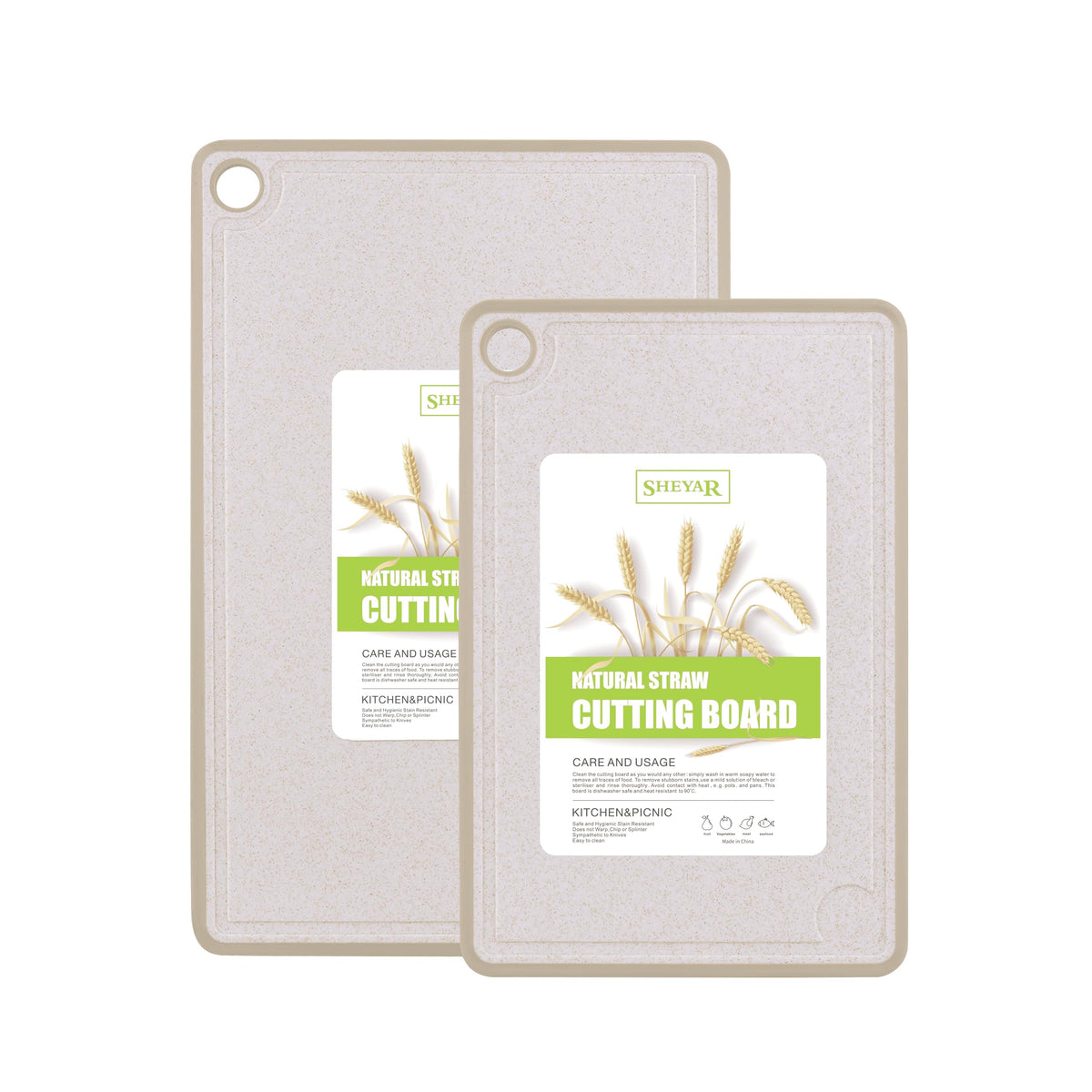 Cutting Board for Kitchen, Wheat Straw Fiber Cutting Board, Dish Washer Safe, w/Juice Grooves for Meat, Veggies, Easy Grip Handle, Non-slip Surface Eco-friendly Serveware Accessories （10‘x6.3’）
