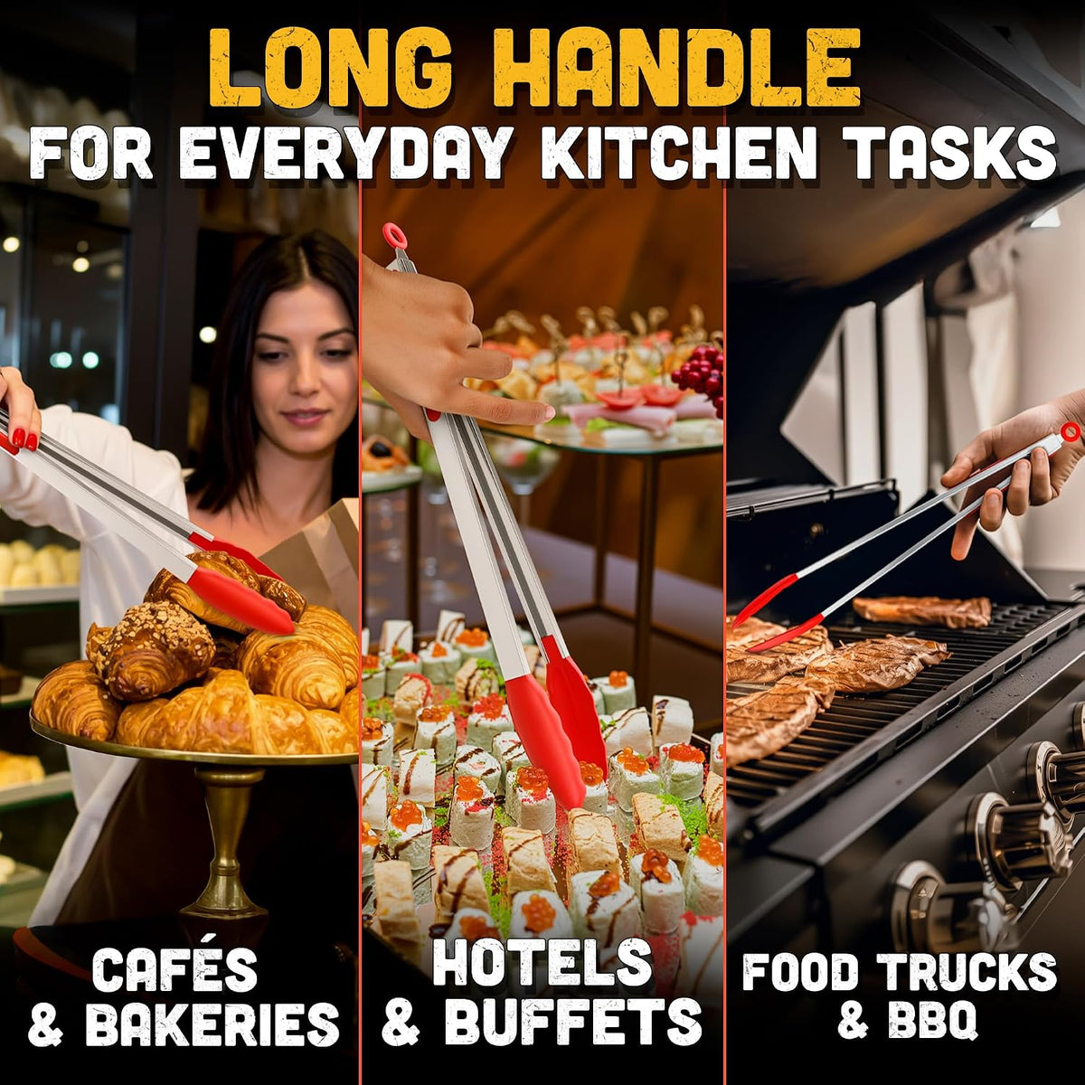PerHomeAid Silicone Cooking Tongs,Kitchen Food Tongs, 16 Inch Heavy Duty Non-Stick Stainless Steel Kitchen Tongs for Barbeque Cooking Grilling