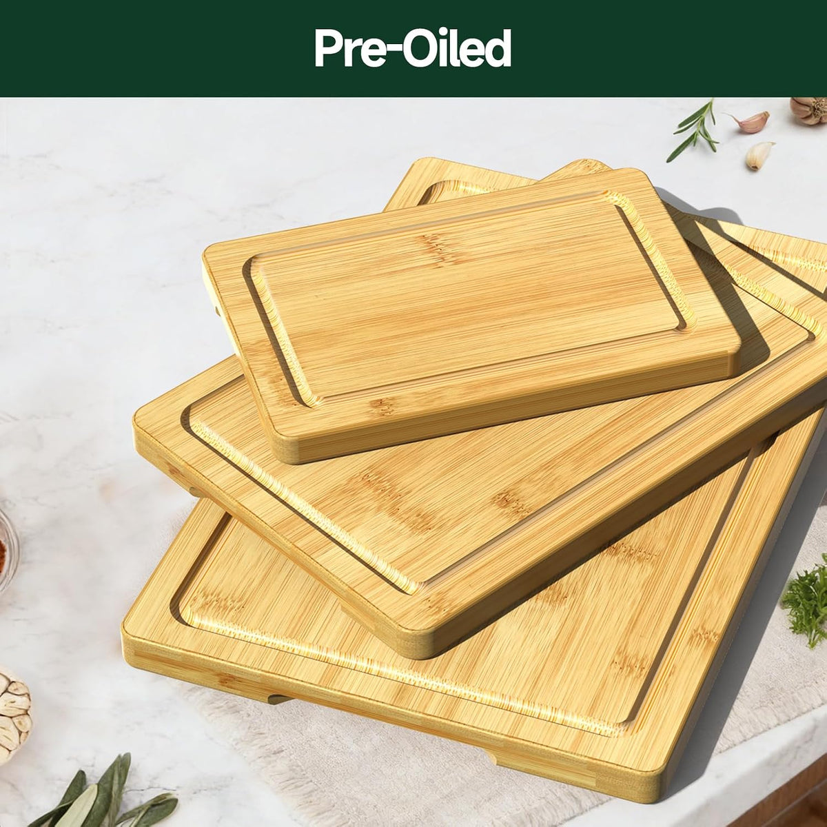 3-Piece Set Deep-Carbonized Bamboo Cutting Board for Kitchen, Natural