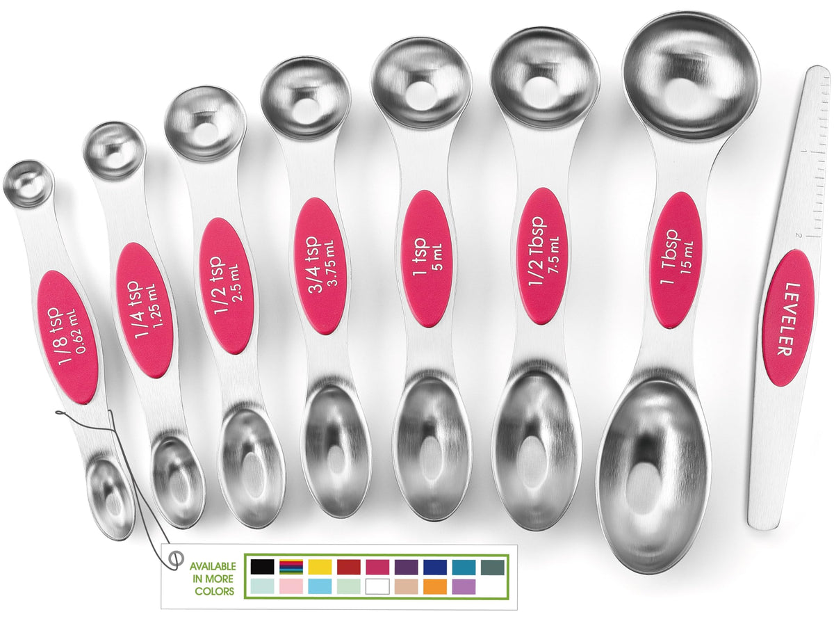 Spring Chef Stainless Steel Magnetic Measuring Spoons Set of 8, Pastel