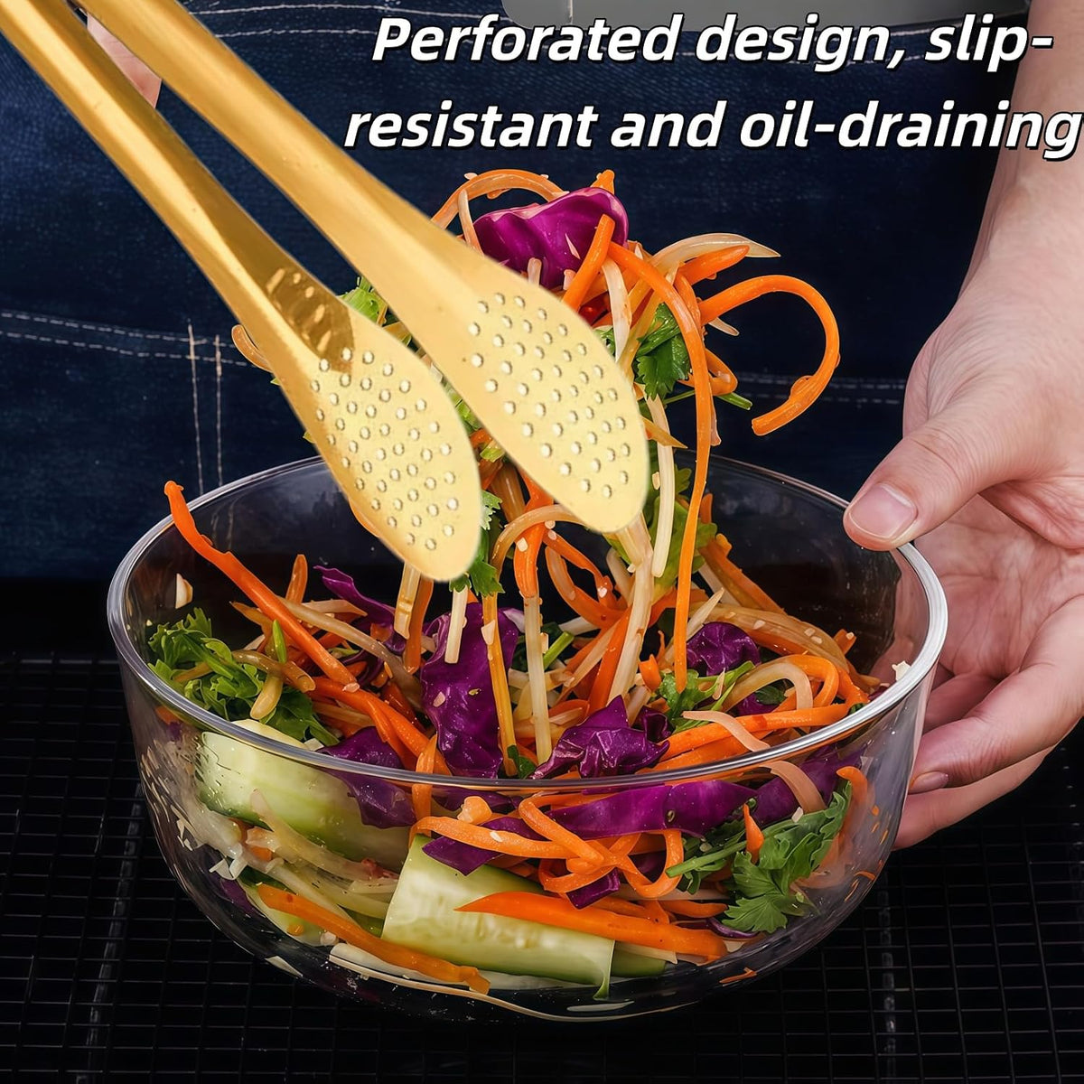 2 Pack Stainless Steel Cooking Tongs, 9 Inch Metal Kitchen Food Serving Tongs for Salad, Bread, Barbecue, Catering, Banquet, Party