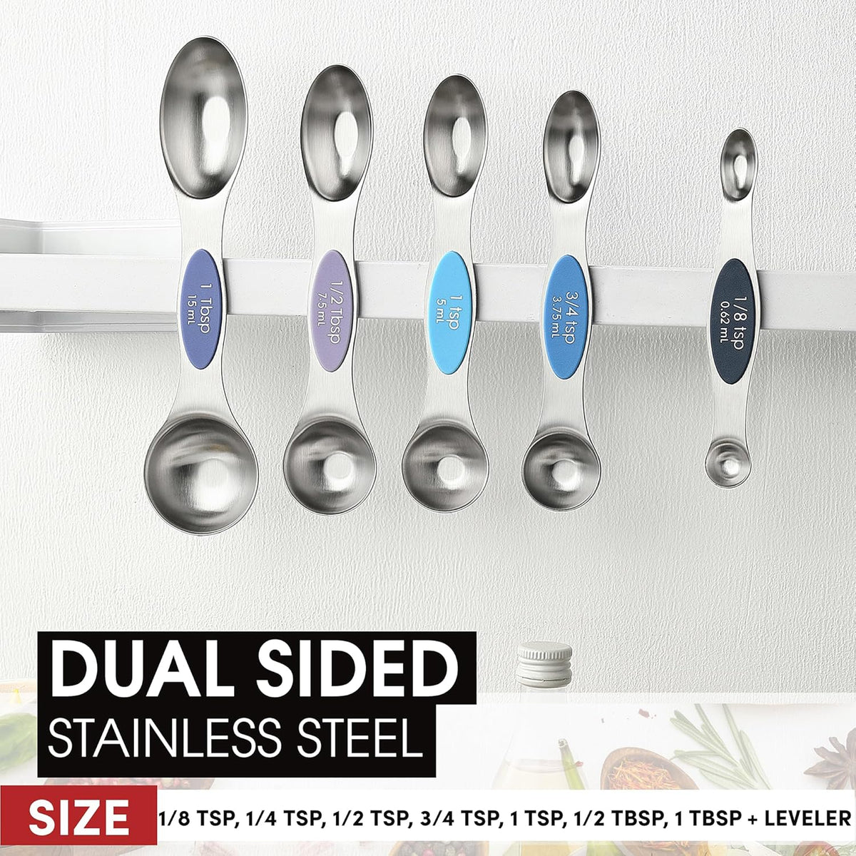 Spring Chef Stainless Steel 8 Magnetic Measuring Spoons Set, Winter Frost