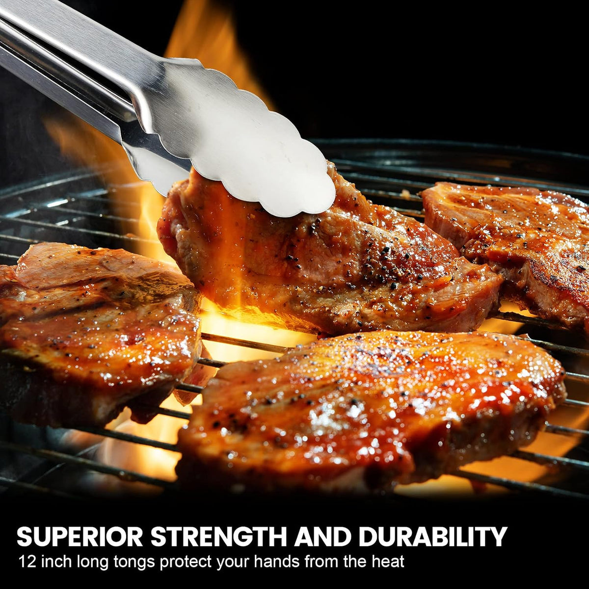 Chengu 12 Pack Stainless Steel Kitchen Tongs, 7/9/12 Inches