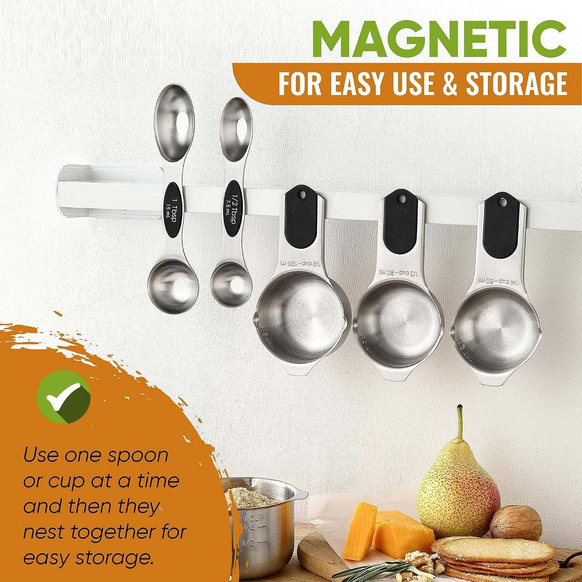 Spring Chef Magnetic Measuring Cups & Spoons Set of 9 with Leveler, Black